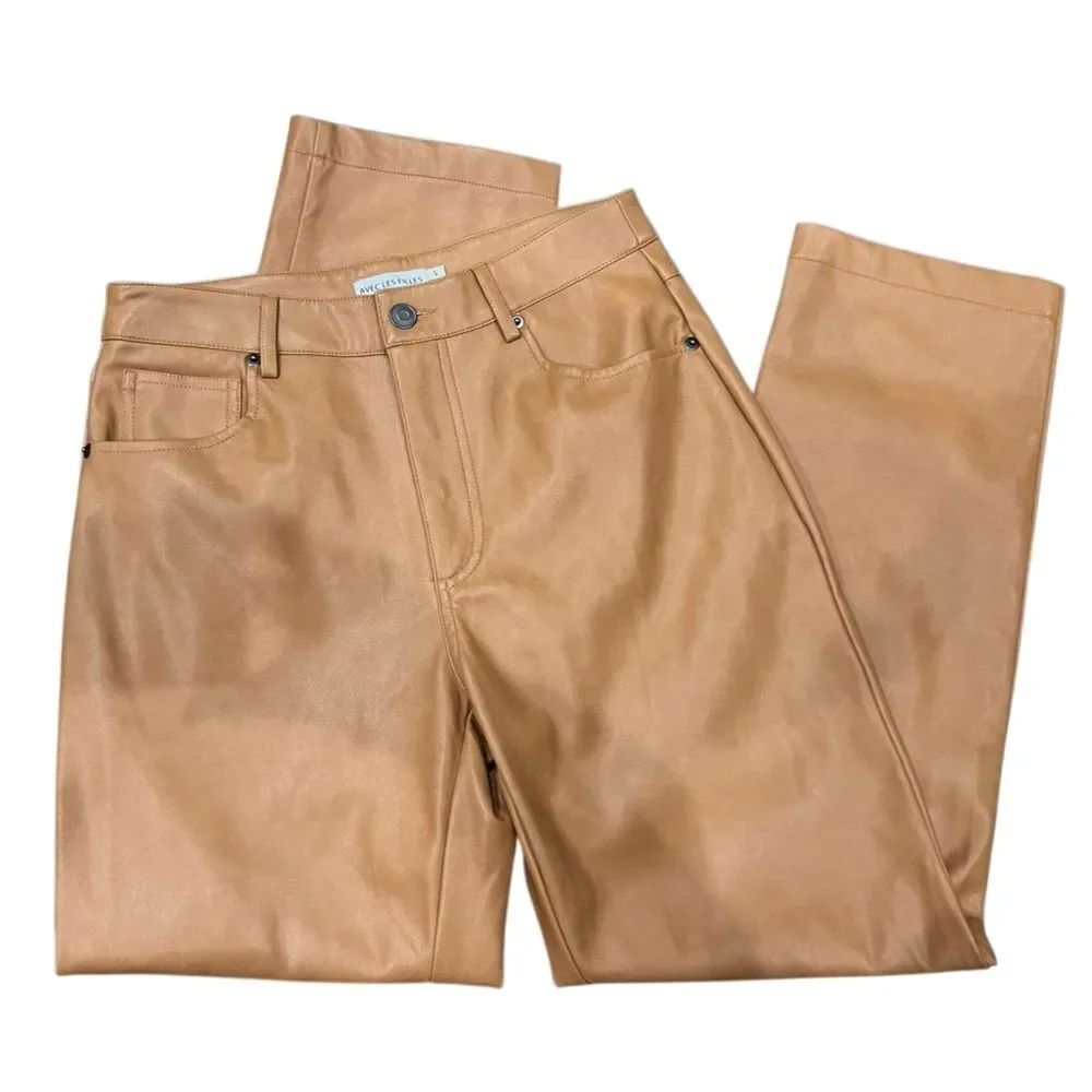 Avec Les Filles Camel Brown Faux Leather Straight Leg Pants Size Small